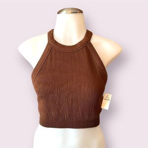 AERIE Superchill Seamless Ribbed Halter Neck Crop Top *NEW*